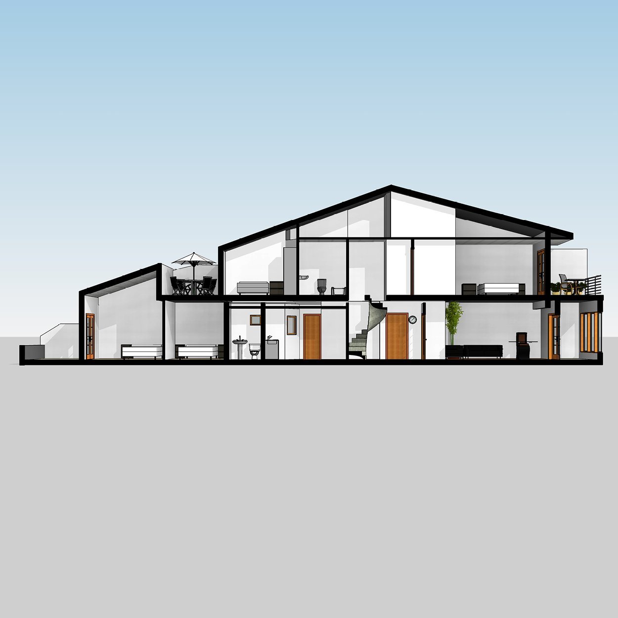 La misma sección del ático convertida en modelo BIM